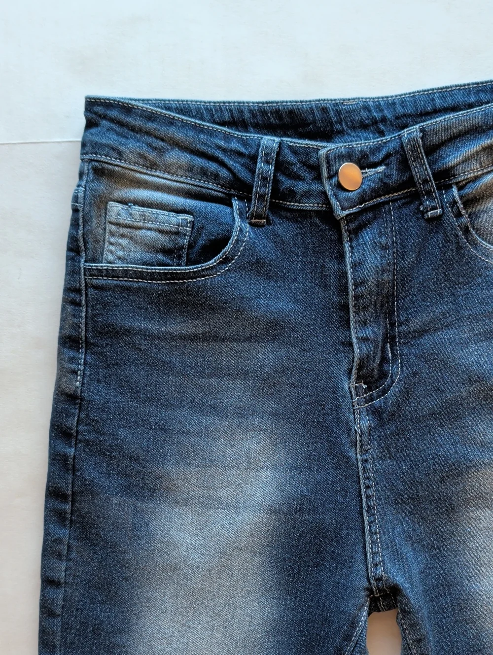 Y2K High Waisted Embroidered Wing Pocket Pedal Pushers Jorts SMALL Blue